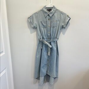 dollhouse Girls' Belted Denim Dress Collar Button Up Jean Dress Size 14